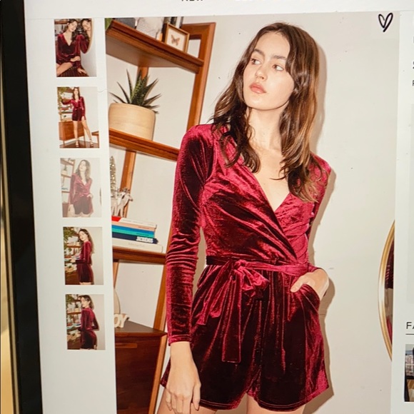 Burgundy Velvet Long Sleeve Romper - Picture 2 of 3